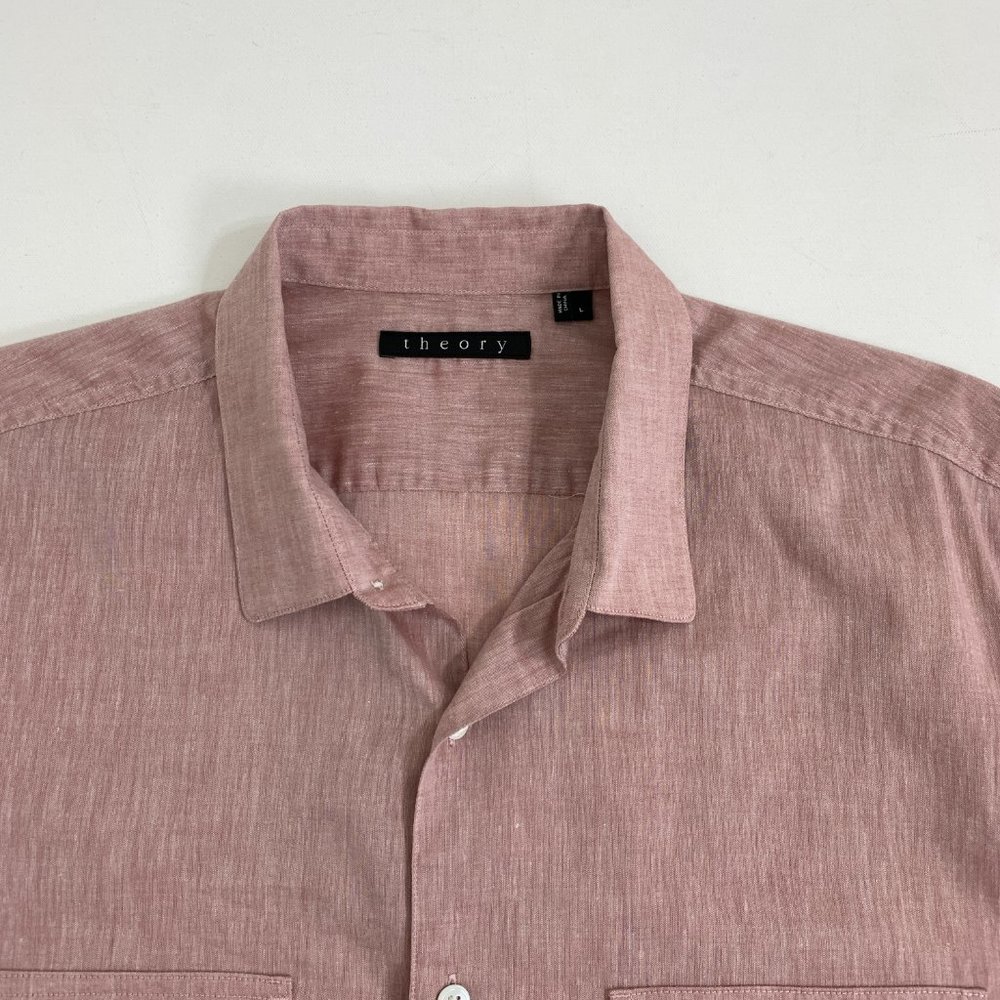 Theory Mens Large Heather Red Button Down Shirt Long Sleeve 2 Front Pockets - Picture 2 of 12